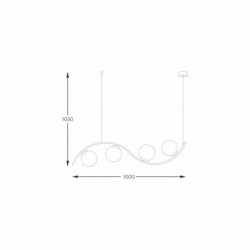 Suspension ZUMA LINE WAVE noir / verre blanc – 4 sources E14 LED – 5014