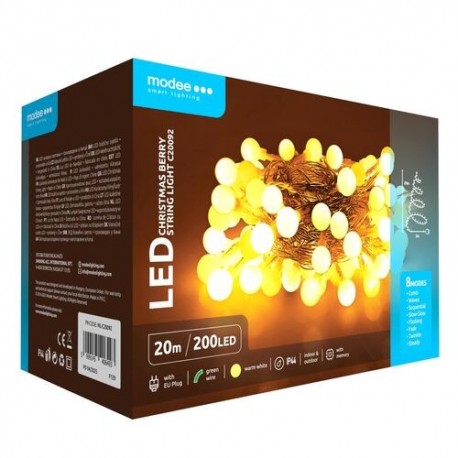 Guirlande lumineuse LED Plastique avec adaptateur Berry (200LED/20m/10cm) Blanc chaud – ML-C20092 Modee