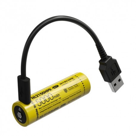 NITECORE Accessoires Pile rechargeable 21700 NL2150HPR avec micro port USB 5000mAh 3,6V