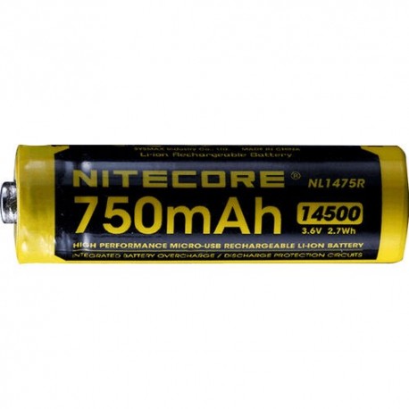 NITECORE Accessoire Pile rechargeable 14500 NL1475R avec micro port USB 750mAh 3,6V B1