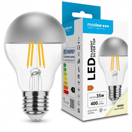 Ampoule LED MODEE E27 Globe A60 4 W 4000 K 400 lm calotte argentée