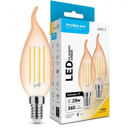 Ampoule LED MODEE E14 Bougie C37 4 W 1800 K 360 lm dimmable ambrée