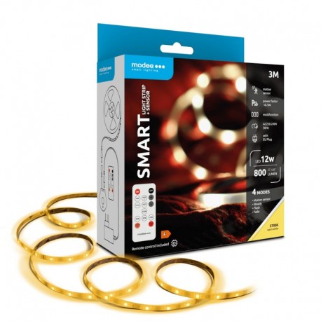 Modee kit ruban LED 3 m 12 W 2700 K avec détecteur