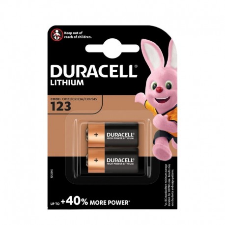2 piles Duracell CR123A lithium 3V