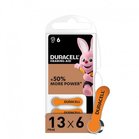 6 piles auditives Duracell DA13 PR48 zinc-air 1,45 V