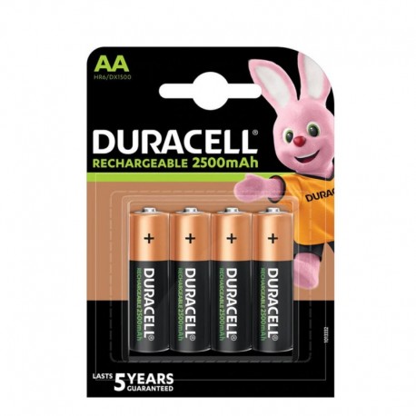 4 piles rechargeables Duracell AA HR6 2500mAh