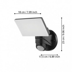 EGLO PAGINO 98178 – projecteur extérieur noir avec détecteur – H 260 mm