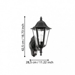 EGLO NAVEDO 93458 – applique extérieure noir et argent patiné avec détecteur – H 425 mm